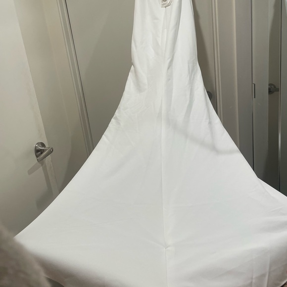 Stretch Crepe Sculpted Cowl Sheath Wedding Dress - Picture 10 of 10